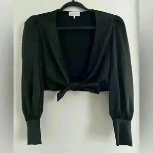 Silk black wrap top, cropped